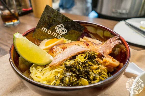 Noodles in Tsukemen ramen at Momosan Ramen and Sake in NYC, New York