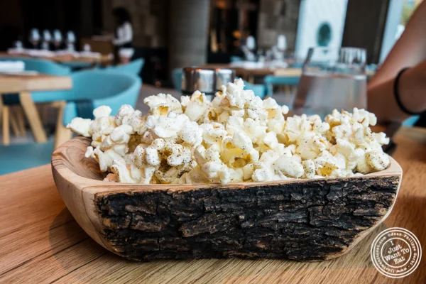 Smoked seaweed and horseradish popcorn at Halifax in the W Hotel in Hoboken, NJ