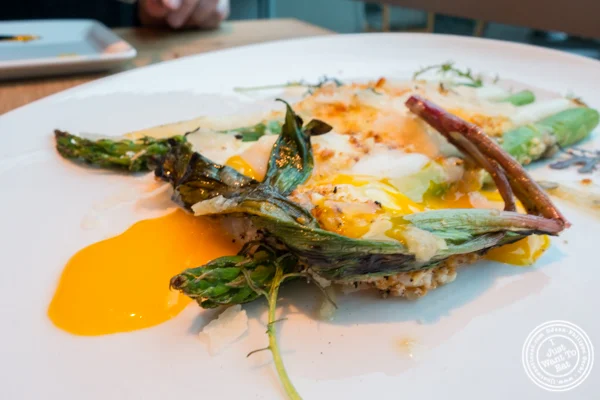 Roasted asparagus with a poached egg and parmesan at Halifax in the W Hotel in Hoboken, NJ