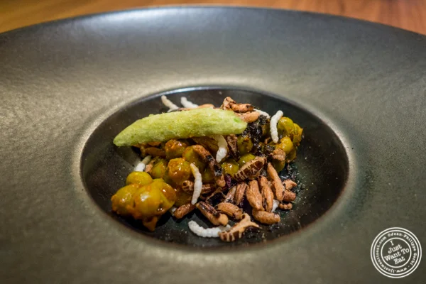 Fresh green peas and puffed rice at Indian Accent at The Parker Meridien, NYC