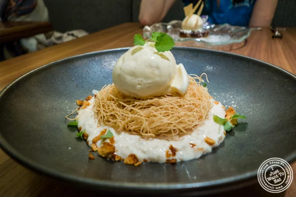 Crispy seviyan with  rice pudding at Indian Accent at The Parker Meridien, NYC