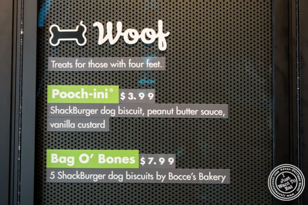 Dog menu at Shake Shack on 36th street in Manhattan