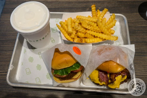 Burgers, fries and milkshake at Shake Shack on 36th street in Manhattan
