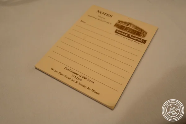 Notepad at Smith and Wollensky in NYC