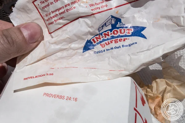 Bible verses on packaging of In-N-Out Burger in San Francisco, CA