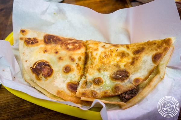 Beef tongue quesadilla at La Taqueria in San Francisco, CA