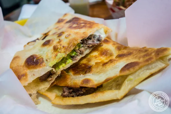 Beef tongue quesadilla at La Taqueria in San Francisco, CA