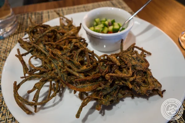 Black potato fritters at Samui in Fort Greene, Brooklyn