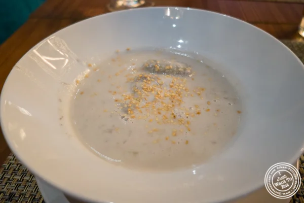 Warm banana coconut milk at Samui in Fort Greene, Brooklyn