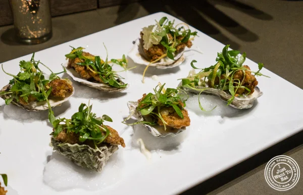 Fried oysters at Todd English Food Hall at the Plaza Hotel, NYC, New York