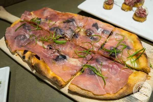 Fig and prosciutto pizza at Todd English Food Hall at the Plaza Hotel, NYC, New York