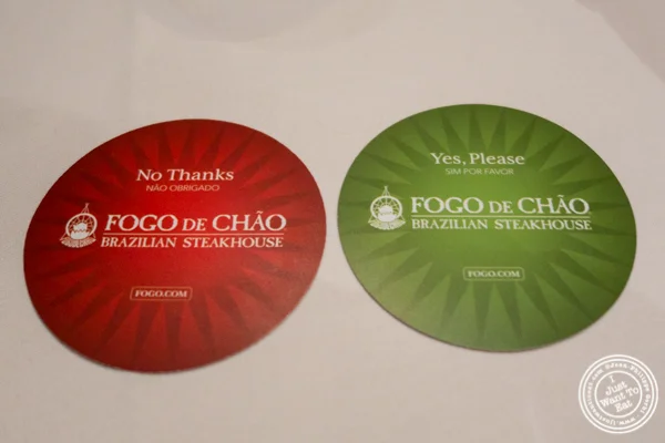 Chips for more/no more meat at Fogo de Chao in NYC, New York