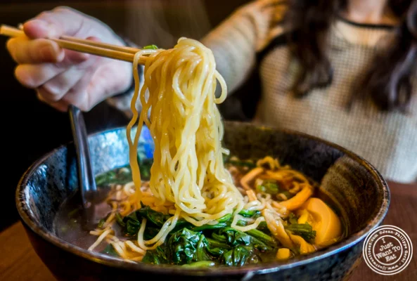Noodles in the Shoyu ramen at Cho-Ko Ramen in the Lower East Side, NYC