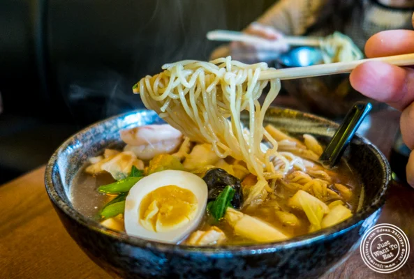 Noodles in the Gomoku ramen at Cho-Ko Ramen in the Lower East Side, NYC