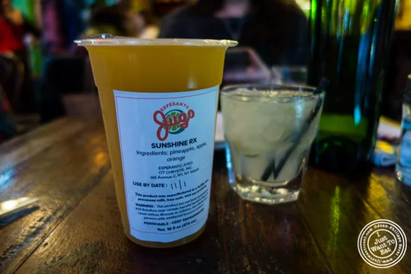 Sunshine RX cold-pressed juice at Esperanto in Alphabet City, NYC