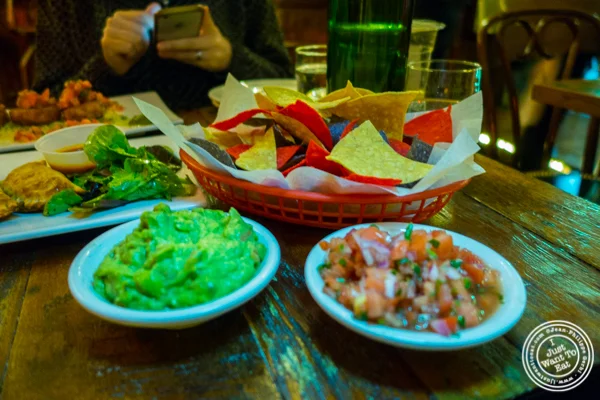 Guacamole, pico de gallo and chips at Esperanto in Alphabet City, NYC