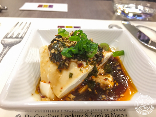 Homemade tofu with soy perilla vinaigrette at De Gustibus Cooking School at Macy's, NYC, NY