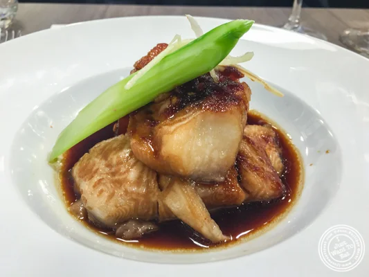 soy poached black cod and daikon at De Gustibus Cooking School at Macy's, NYC, NY