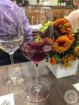 Glass of St Aubin 1er Cru Rouge 2013, Domaine Marc Colin at De Gustibus Cooking School at Macy's, NYC, NY