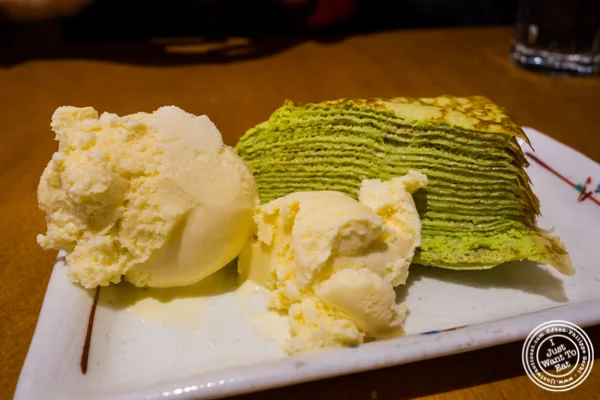 Green tea mille crepes at Sake Bar Hagi 46 in Hell's Kitchen, NYC