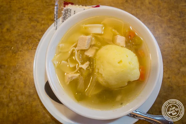 Matzoh ball soup at Stage Door Deli in Hell's Kitchen
