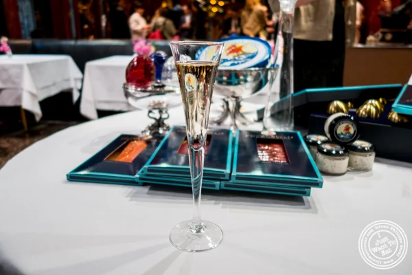 Glass of champagne at Petrossian in NYC, New York