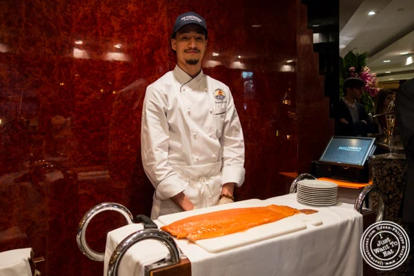 Smoked salmon station at Petrossian in NYC, New York