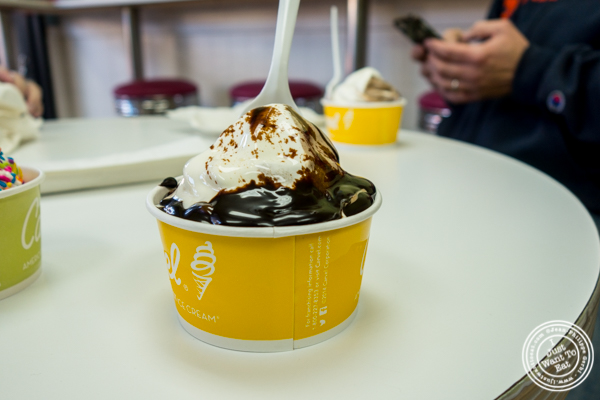 Chocolate and vanilla soft serve ice cream at Carvel in Woodside, Queens