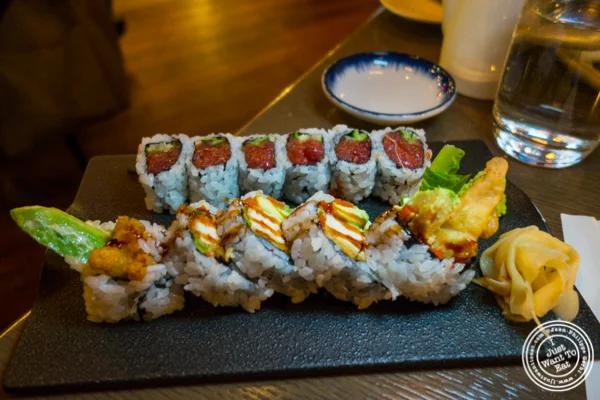 Fried chicken and spicy tuna rolls at The Wayfarer in NYC, NY