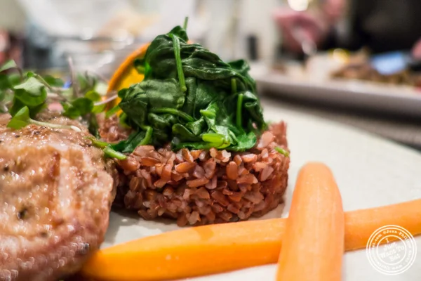 Red organic rice and baby spinach at Gaby, NYC, NY