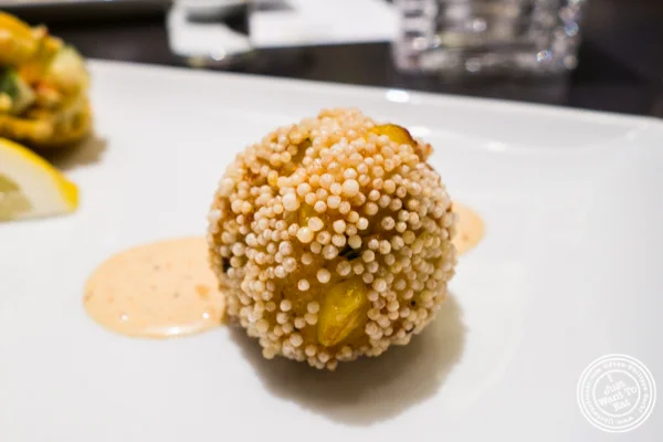 Blue crab corn fritter at Haru in Hell's Kitchen, NYC, NY