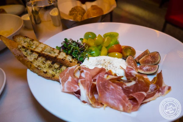 Burrata and Serrano ham at Robert in The Museum of Art and Design, NYC, NY