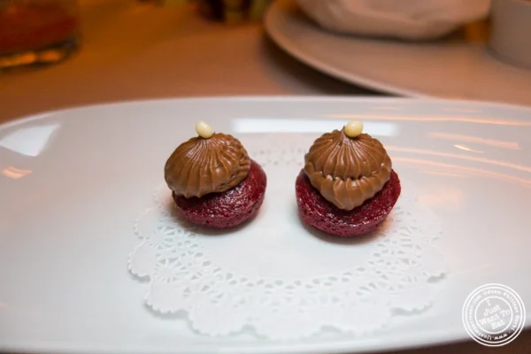 Red velvet cake bites at Robert in The Museum of Art and Design, NYC, NY