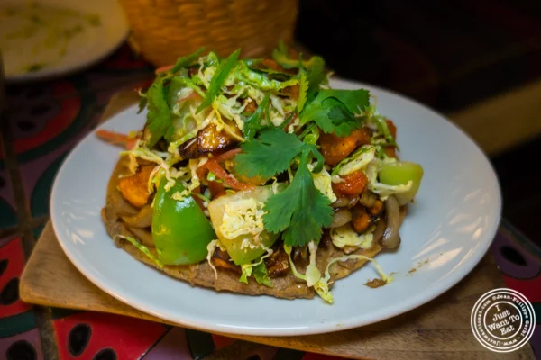 Mushroom tostada at Salvation Taco in NYC, NY