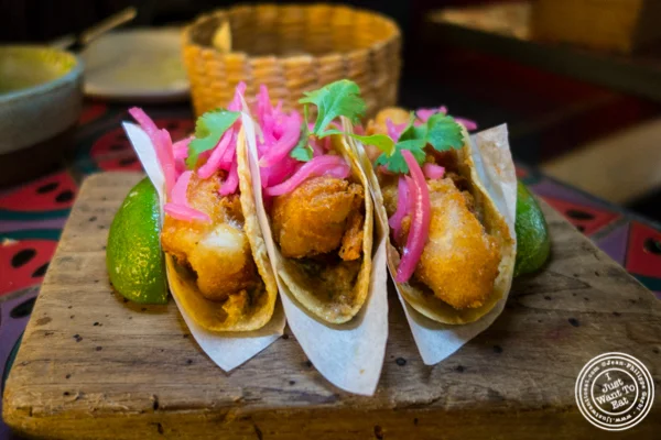 Fish tacos at Salvation Taco in NYC, NY