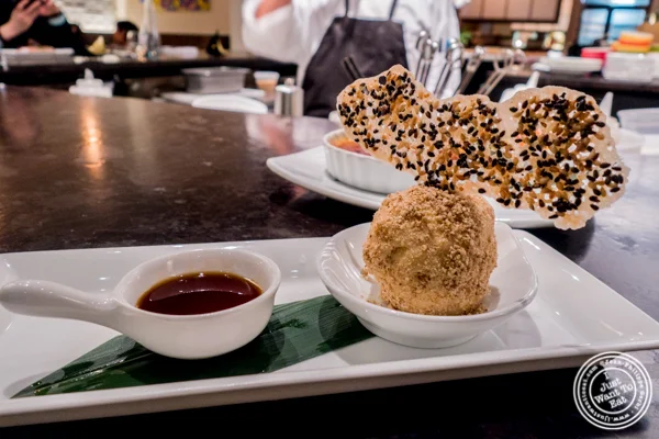 Roasted white sesame ice cream with a sugar syrup at ROKI Le Izakaya in NYC, NY