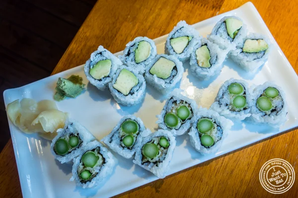 Asparagus tempura roll and avocado roll at Shokudo Sushi and Ramen in Hell's Kitchen