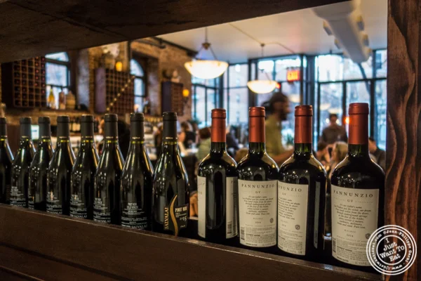 Wine bottles at Bella Luna on the Upper West Side, NYC, NY