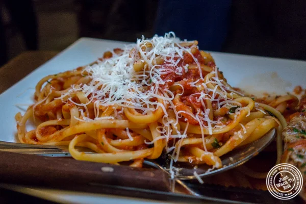 Linguine with tomato sauce at Bella Luna on the Upper West Side, NYC, NY