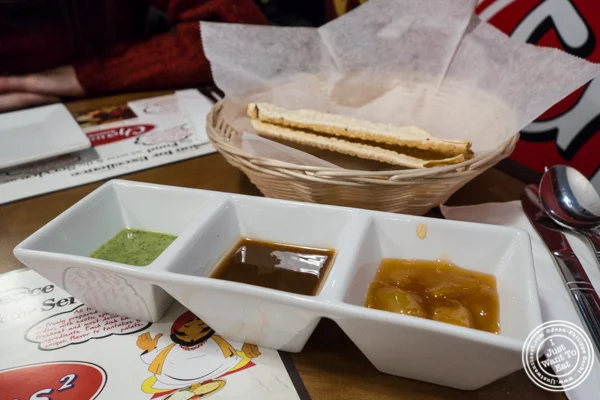 Papadam with chutney at Chawlas2 in Gramercy, NYC, NY