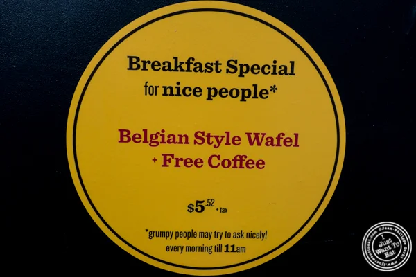 Breakfast promotion at Wafels and Dinges in the East Village, NYC, NY