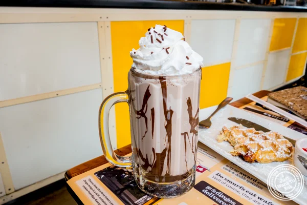 Banana and nutella milkshake at Wafels and Dinges in the East Village, NYC, NY