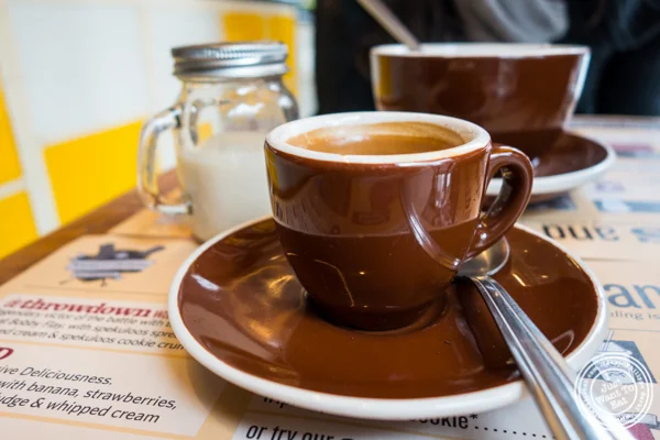 Espresso and tea at Wafels and Dinges in the East Village, NYC, NY 