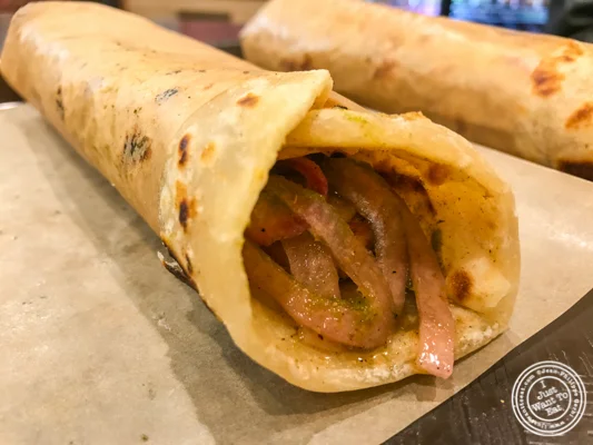 Spicy shrimp kati roll at Desi Grub, NYC, NY