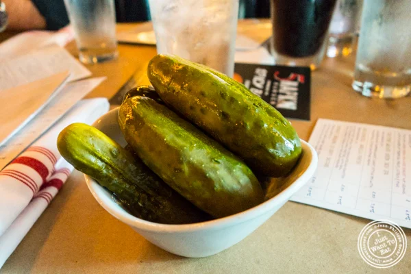 Pickles at 5 Napkin Burger near Union Square, NYC, NY