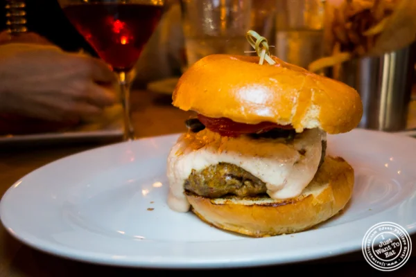 Merguez burger at 5 Napkin Burger near Union Square, NYC, NY