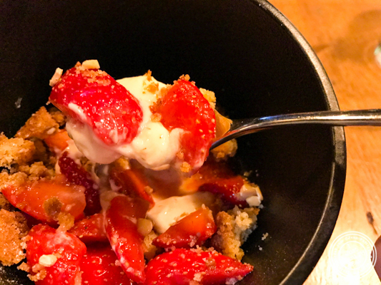 Reconstructed strawberry tart at Gaudi Café in Grenoble, France