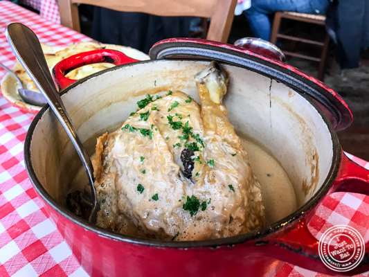 Farm raised chicken with morel sauce at La Ferme à Dédé in Sassenage, France