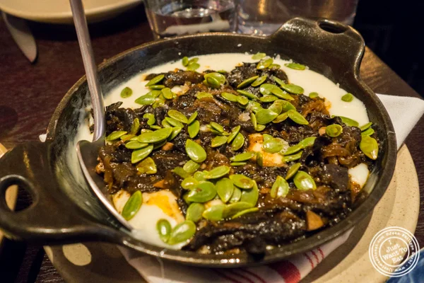 Melted cheese with black trumpets mushrooms at Empellon Taqueria in NYC, NY