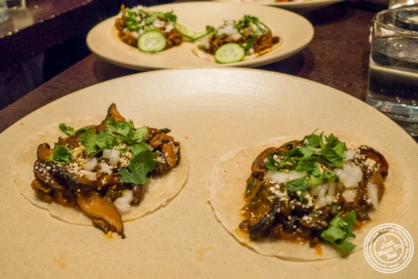 Mushroom tacos at Mixed Mushrooms with Pasilla Chile